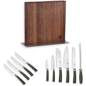 image:imageHexClad 11Piece Knife Set 6 Essential Knives 4 Steak Knives and Magnetic Knife Block Japanese Damascus Stainless Steel Blades Full Tang Construction Pakkawood Handles