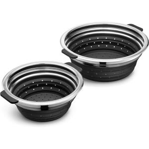 image:imageHexClad 2Piece Steamer Basket Set for Steaming and Draining Fits HexClads 3 and 8Qt Pots DishwasherSafe SpaceSaving Design HeatSafe to 425F NonSlip Handles Silicone and Stainless Steel