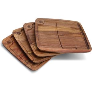 image:imageHexClad 4Piece Bistecca Wooden Steak Plate Set with Juice Channel for Meats Stackable Design with Straight Edges and Completely Flat Base Easy to Clean Lightweight and Durable