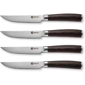 image:imageHexClad Espresso Steak Knife Set 4Pieces Damascus Stainless Steel Blades Full Tang Construction Pakkawood HandlesEspresso
