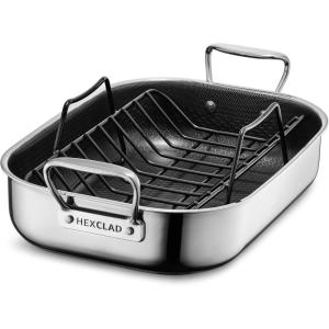 image:imageHexClad Hybrid 13 x 9 Inch Rectangular Nonstick Roasting Pan with Rack DishwasherFriendly OvenSafe Up to 900F Compatible with All Cooktops14 inches x 10 inches