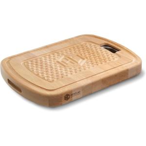 image:imageHexClad Hybrid Beechwood Carving and Cutting Board with Stainless Steel Drip Tray Carrying Handle and Juice Trenches DoubleSided