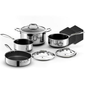 image:imageHexClad Hybrid Nonstick 10Piece Cookware Set 55Qt Saut Pan with Lid 2 3 and 8Qt Pots with Lids and 2 Silicone Trivets StayCool Handles Dishwasher and OvenSafe Induction Ready