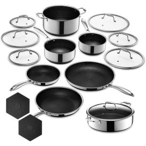 image:imageHexClad Hybrid Nonstick 16Piece Cookware Set 2 3 and 8Qt Pots with Lids 2 Silicone Trivets 8 10 and 12 Pans with Lids and 7Qt Chicken Fryer with Lid StayCool Handles
