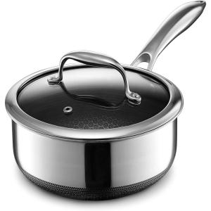 image:imageHexClad Hybrid Nonstick 1Quart Saucepan with Tempered Glass Lid StayCool Handle DishwasherFriendly OvenSafe Up to 900F Induction Ready Compatible with All Cooktops2Quart