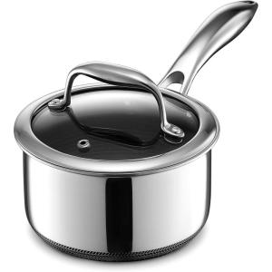 image:imageHexClad Hybrid Nonstick 1Quart Saucepan with Tempered Glass Lid StayCool Handle DishwasherFriendly OvenSafe Up to 900F Induction Ready Compatible with All Cooktops1Quart