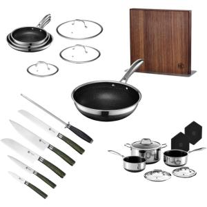 image:imageHexClad Hybrid Nonstick 22Piece Cookware Set 6Pc Pan Set 6Piece Pot Set with 2 Trivets 10 Wok 6Piece Essential Knife Set and Magnetic Knife Block