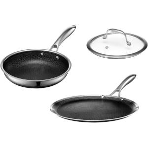 image:imageHexClad Hybrid Nonstick 3Piece Cookware Set 8 Pan 8 Lid and 12 Griddle StayCool Handles Dishwasher and OvenSafe Induction Ready Compatible with All Cooktops