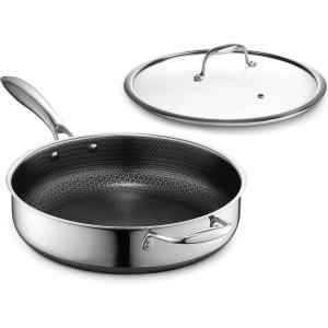 image:imageHexClad Hybrid Nonstick 45Quart Deep Saut Pan with Tempered Glass Lid StayCool Handle DishwasherFriendly OvenSafe Up to 900F Induction Ready Compatible with All Cooktops45Quart
