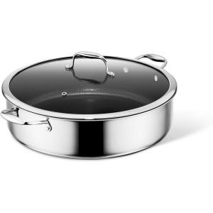 image:imageHexClad Hybrid Nonstick 45Quart Deep Saut Pan with Tempered Glass Lid StayCool Handle DishwasherFriendly OvenSafe Up to 900F Induction Ready Compatible with All Cooktops10Quart