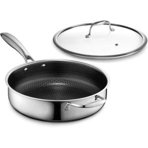 image:imageHexClad Hybrid Nonstick 45Quart Deep Saut Pan with Tempered Glass Lid StayCool Handle DishwasherFriendly OvenSafe Up to 900F Induction Ready Compatible with All Cooktops33Quart