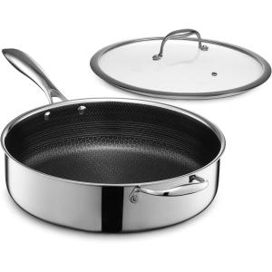 image:imageHexClad Hybrid Nonstick 45Quart Deep Saut Pan with Tempered Glass Lid StayCool Handle DishwasherFriendly OvenSafe Up to 900F Induction Ready Compatible with All Cooktops55Quart