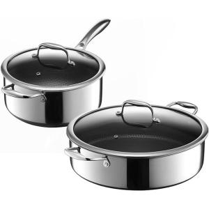 image:imageHexClad Hybrid Nonstick 4Piece Cookware Set 5Qt Saucepan with Lid and 7Qt Chicken Fryer with Lid StayCool Handles Dishwasher and OvenSafe Induction Ready Compatible with All Cooktops