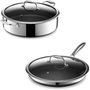image:imageHexClad Hybrid Nonstick 4Piece Cookware Set 7Qt Chicken Fryer with Lid and 12 Pan with Lid StayCool Handles Dishwasher and OvenSafe Induction Ready Compatible with All Cooktops