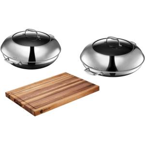 image:imageHexClad Hybrid Nonstick 5Piece Cookware Set 14 Pan with Lid 14 Wok with Lid and Large Cutting Board StayCool Handles Dishwasher and OvenSafe Induction Ready Compatible with All Cooktops