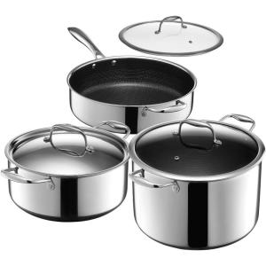image:imageHexClad Hybrid Nonstick 6Piece Cookware Set 5Qt Dutch Oven with Lid 55Qt Saut Pan with Lid and 10Qt Stockpot with Lid StayCool Handles Dishwasher and OvenSafe Induction Ready
