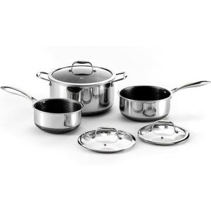 image:imageHexClad Hybrid Nonstick 6Piece Pot Set 2 3 and 8Quart Pots with Tempered Glass Lids StayCool Handles DishwasherFriendly Induction Ready Compatible with All Cooktops