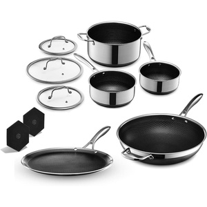 image:imageHexClad Hybrid Nonstick 10Piece Cookware Set 12 Wok 12 Griddle 2 3 and 8Qt Pots with Lids and 2 Silicone Trivets StayCool Handles Dishwasher and OvenSafe Induction Ready