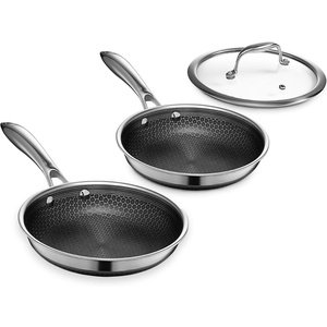 image:imageHexClad Hybrid Nonstick 3Piece Cookware Set 8 Pan 8 Lid and 10 Pan StayCool Handles Dishwasher and OvenSafe Induction Ready Compatible with All Cooktops